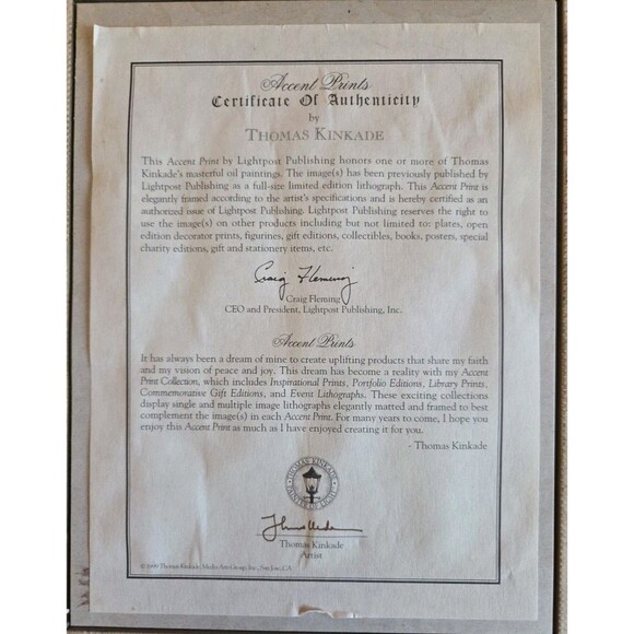 Thomas Kinkade "A Perfect Yellow Rose"  10" x 12" Framed Signed Authenticity - Picture 5 of 7